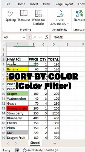 Sort By Color in Excel | How to Sort Excel Data By Cell Color #shorts #excel #filter