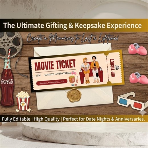 Editable Movie Ticket Gift Template, Cinema Birthday Party Themed Surprise Reveal Voucher, Printable Boarding Pass Canva - Instant Download - Etsy