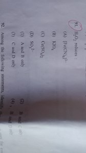 Question Reformatted91. Hydrogen peroxide (H2​O2​) reduces wh... | Filo
