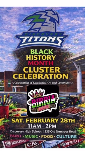 🚨👑 POP-UP ALERT, FAMILIA! 👑🚨 The Queen is pulling up! 💥 Birria Queen Atl will be celebrating Black History Month at Discovery High School for a special cluster-wide community event — and you already know we’re bringing the flavor AND the love! 🖤❤️💛💚 #BirriaQueenAtl #BlackHistoryMonth #communitylove
