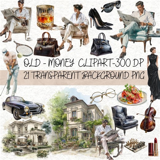 Old Money Fashion Illustration Clipart: PNG Graphics (digital Download) - Etsy