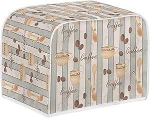 Toaster Cover Bread Machine Cover Fits for Most Standard 4 Slice Toasters, Keep Toaster Clean Anti Dust Fingerprint Oil Liquid Oven Dustproof Cover, Coffee Blue Stripes