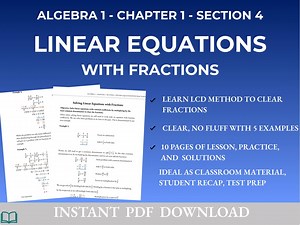 Linear Equations With Fractions Study Guide: LCD Method, 10 Pages With 30 Exercises (PDF) - Etsy