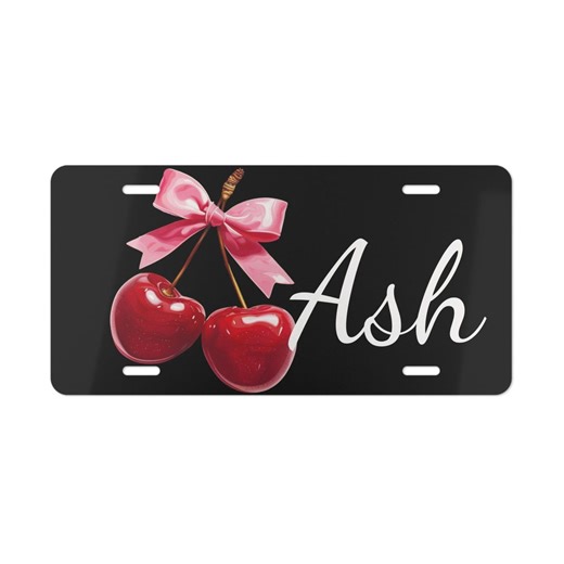 Custom Cherry Coquette Bow Front License Plate, Personalized Nickname Car Tag - Etsy