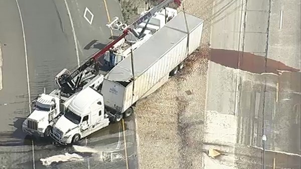 10 Freeway westbound reopens after semi-truck full of syrup overturned in Fontana, causing all-day traffic mess