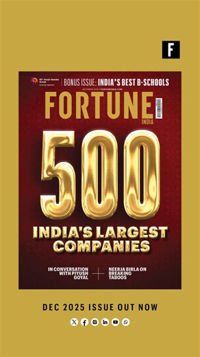🚨 Fortune India’s December 2025 issue is out! This power-packed edition features the Fortune 500 India list, the definitive compendium of the country’s largest companies. This year is a historic milestone for India's largest companies, with cumulative revenues having crossed $2 trillion for the first time. 🇮🇳📈 Plus, in a bonus issue, explore India's Best B-Schools 2025, which showcases the institutions shaping India’s next generation of business leaders. 🎓💼 📖 Get your copy of Fortune Indi