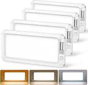 SEALIGHT RV Interior Lights, 3 Color Dimmable LED Fixtures 12V Camper Light 1500LM Ceiling Dome Light With Switch for Camper/Car/Trailer/Boat, Warm Cool Natural White (Pack of 4)