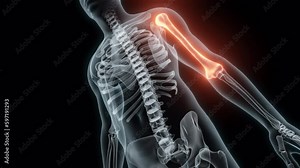3D rendering of a medical animation of a Humerus. X-ray of a human Humerus.