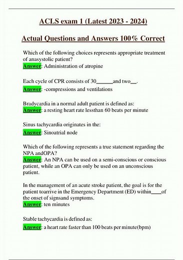 ACLS exam 1 Latest 2024 2025 Actual Questions and Answers 100 Correct