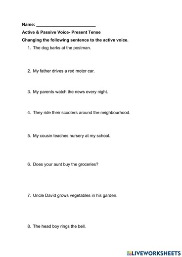 Active & Passive Voice- Present Tense worksheet