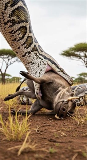 Will the python manage to swallow the warthog epic struggle unfolds #wildlife #python #nature