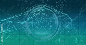 Animation of data protection text and biometric security scanner over networks and processing data