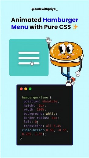 Animated Hamburger Menu Icon | HTML, CSS & JS | Modern Web Design Shorts