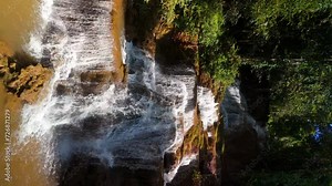 Water in Slow Motion, Waterfall in the Jungle Rainforest, Stunning Flora and Fauna, Water flowing down Limestone Rocks, Beautiful Tropical Waterfall, Vertical Video