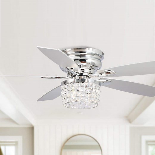 Reviews for Parrot Uncle 52 in. Modern Chrome Flush Mount Crystal Ceiling Fan with Light Kit and Remote Control | Pg 1 - The Home Depot