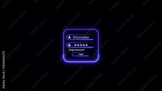 Abstract neon typing User name log in form selects with password system. neon username and password input login animation on screen motion graphic.