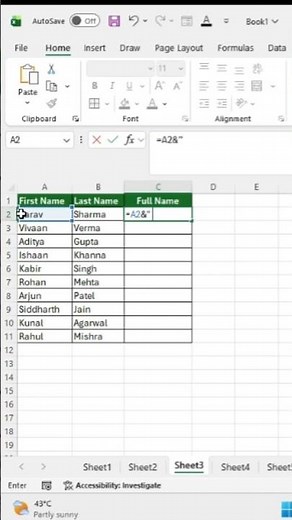 Excel Trick to Merge Names Quickly ⚡#excel #exceltips