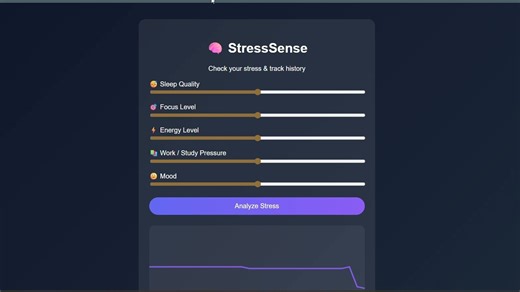 cs.student.hub on Instagram: "Built a full-stack StressSense app 🧠 Tracks stress • Saves data • Shows insights Frontend + Backend + Database HTML • CSS • JavaScript • Node • SQLite 🚀 Code in comments 👇 #javascript #webdev #fullstack #coding #developer #buildinpublic #studentdeveloper #project"