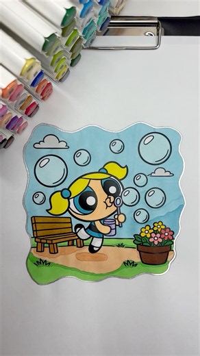 Coloring Powerpuff Girls Bubbles 🧼💙✨ #bubbles #coloring #coloringtime #markers #kidsart
