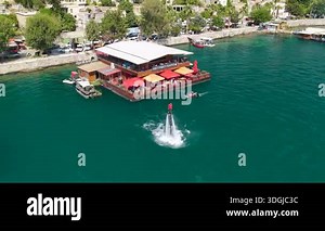 Drone captures flyboard stunts during a sports event over water Stock Video Footage - Alamy