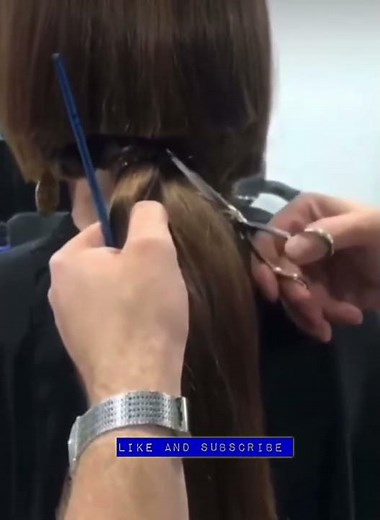 Brunette Woman gets entire ponytail chopped off with scissors in a Barbershop ✂️ 💈 #hairstyle