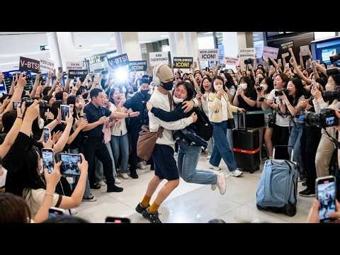10 Minutes Ago! BTS's V Arrived at Gimpo Airport and Was Immediately Swarmed by Fans!