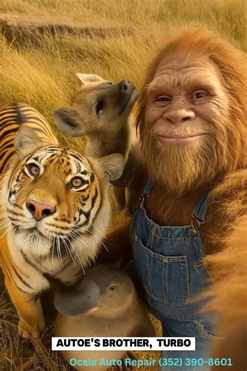 📸🐾 Sasquatch Safari: Family Edition Autoe's been begging to post some of his families vacation pictures for you all, so here's Hank, Revv, Skid Mark and Turbo are officially living their best wild life on safari! Who needs a Jeep when you’ve got a Sasquatch-sized sense of adventure? #MillionMileWarranty #Ocala #auto #repair #mechanic #REPAIRS #sasquatch #bigfoot | Ocala Auto Repair