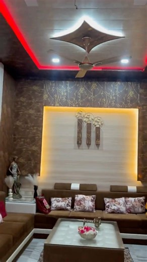 PVC Wall Panel & Designer Ceiling with LED Lights Modern Interior Design | Living Room Work#trending