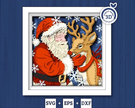 Santa Claus With Reindeer - 3D Shadow Box Layered SVG DXF EPS (cutting Files) - Etsy Australia
