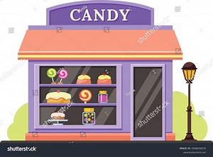 Colorful Cartoon Candy Shop Building Exterior Stock Vector (Royalty Free) 2548258225 | Shutterstock