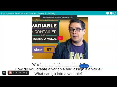 Code.org CSD Interactive Animations and Games Lesson 05 Variables