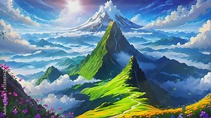 Beautiful atmosphere view from the top of a mountain with beautiful mountain nature scenes