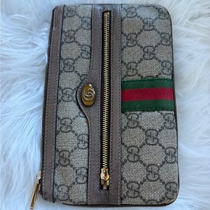 Gucci Beige and Brown Zip Pouch