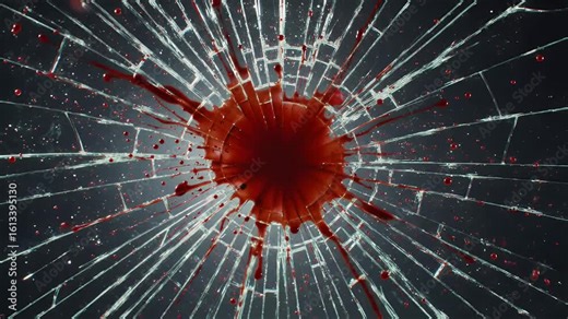 Blood splatter impact on broken glass