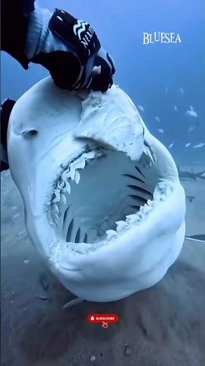 Diver Comes Face-to-Face with a Giant Shark's Wide-Open Jaws! 🦈😱 #short #sea #shark
