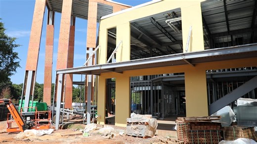 Watch and listen as Del Kiser, Project Manager at Bliss, shows Pastor Doug around the new, multi-use building under construction. Continue to pray for each of the workers. | Central Church, Charlotte, NC