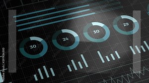 Statistics, financial market data, analysis and reports, numbers and graphs. Loopable animated opening video 4K. Glitch blocks slide effects.
