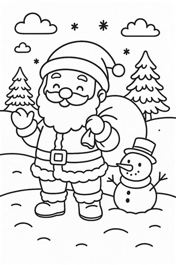 Printable Santa Claus Coloring Page – Christmas Coloring Page for Kids – Santa Claus & Snowman – Printable Coloring Sheet – Instant Download PNG - Etsy