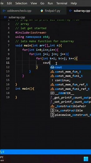Program To Print All Subarray from Array in C++ Programming Language #sub #array #cpp #problem #code