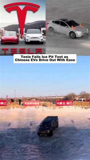 Tesla Fails Ice Pit Test as Chinese EVs Drive Out With Ease #news #foryou #car #tesla #usa