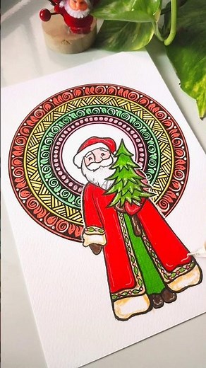 Christmas mandala art 🤶🏻🌲✨ Santa Claus drawing #art #shortsvideo #christmas #mandala #diy #cards #yt