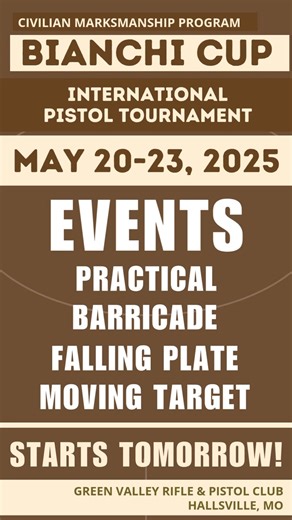 Our CMP Bianchi Cup starts TOMORROW!! This Action Pistol event features a variety of categories to choose from - open to multiple divisions! YOU CAN STILL REGISTER! Learn more and sign up at https://thecmp.org/competitions/cmp-pistol-program/cmp-bianchi-cup/! | Civilian Marksmanship Program (CMP)