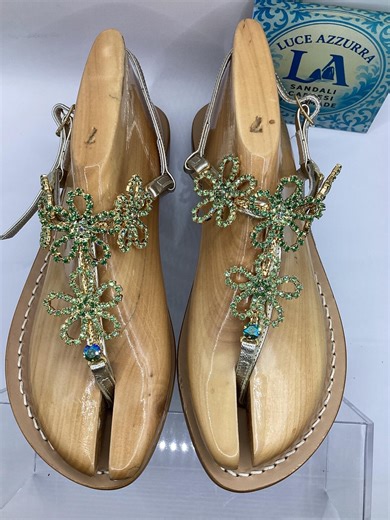 Handmade Italian Leather Sandals With Swarovski Crystal Flowers-capri Floral Jewelry Sandals Green Margot,gift for Woman,birthday,valentine - Etsy