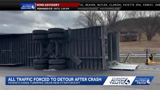 All traffic forced to detour after crash along Pa. Turnpike