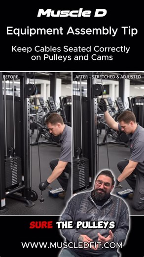 Muscle D Fitness on Instagram: "Installing a cable machine? Don’t skip this step. 💡 Our CEO breaks down simple, pro tips to keep cables seated correctly on pulleys and cams—so your machine runs smooth, safe, and long-lasting from day one. Install it right the first time. 💪 #MuscleDFitness #GymEquipmentTips #CableMachine GymInstallation FitnessEquipment CommercialGym GymOwnerTips PulleySystem StrengthEquipment BuildYourGym GymSetup FitBiz ProTips"