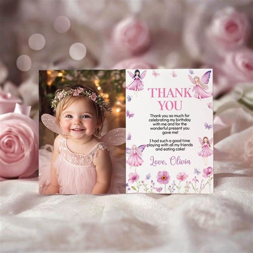 Fairy Princess Thank You Card | Fairy 1st Birthday Thank You | Fairy First Birthday | Editable Thank You Card | Instant Download | F025 - Etsy