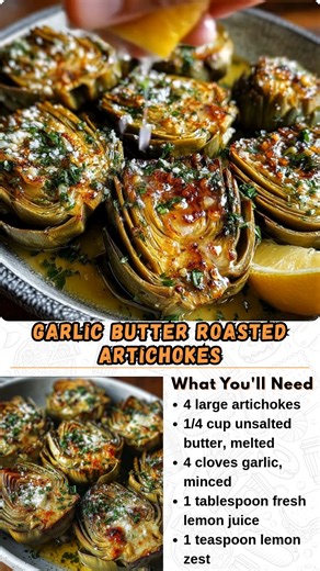 4.5K views · 29 reactions | Garlic Butter Roasted Artichokes Tender roasted artichokes brushed with a rich garlic-lemon butter, roasted until golden, and finished with fresh parsley—a simple yet elegant side dish. | Fascinating Recipes | Facebook