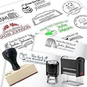 Book Stamp Personalized with Wood Handle Custom from The Library of Stamp with Design Refillable This Book Belongs to Stamp - Rectangle