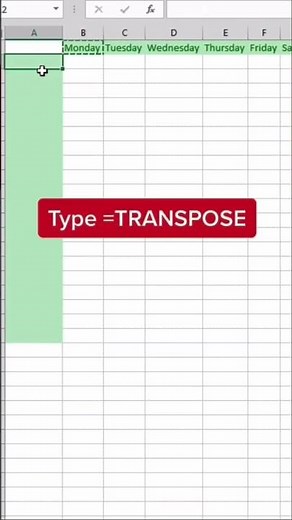 How to transpose data in Excel using =TRANSPOSE
