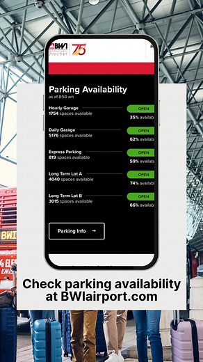You: "Is there a way of knowing airport parking availability before I leave my house?" Us: YES! You can view parking availability and parking options anytime at BWIairport.com. Parking capacity isn't often an issue, but you can plan ahead by checking real-time availability before pulling up to the lot or garage. #HolidaysAtBWI | BWI Thurgood Marshall Airport (BWI)